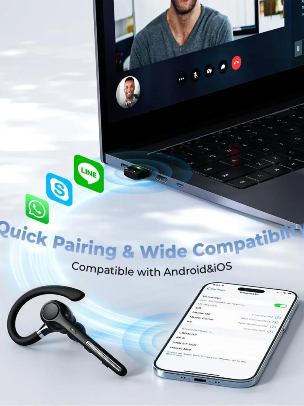 Wireless Bluetooth Headset V5.4 with 500mAh Case, 50H Talk Time, Noise